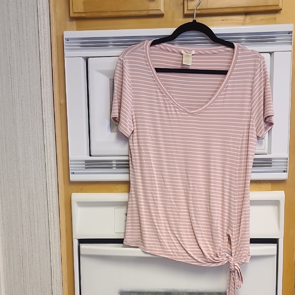 Matty M Pink and White Tie Front Short Sleeve T-Shirt